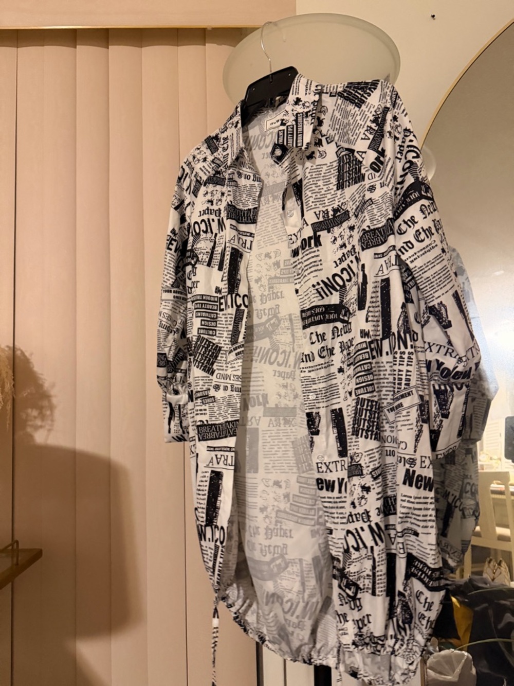 Men's Black & White Newspaper Print Lightweight Jacket